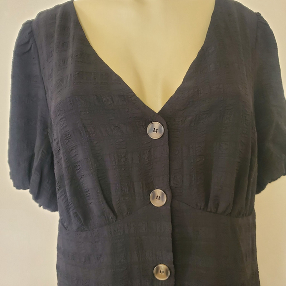 Black Babydoll Midi Dress OX Plus Size Button Down Office Whimsigoth - Picture 2 of 16